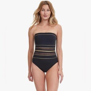 Gottex Black and Gold Mesh Bandeau One-Piece Swimsuit Onyx 16